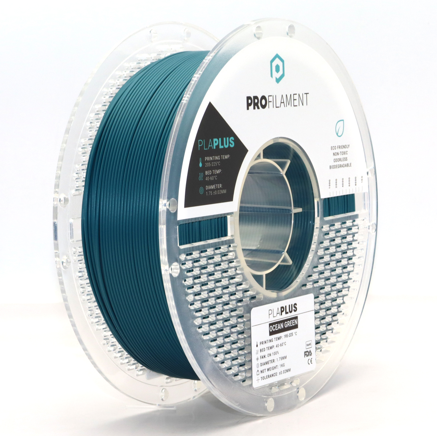 גליל פילמנט מסוג PLA Plus מתוצרת ProFilament באיכות הטובה בעולם בצבע ירוק אוקיינוס– 1.75mm 1KG