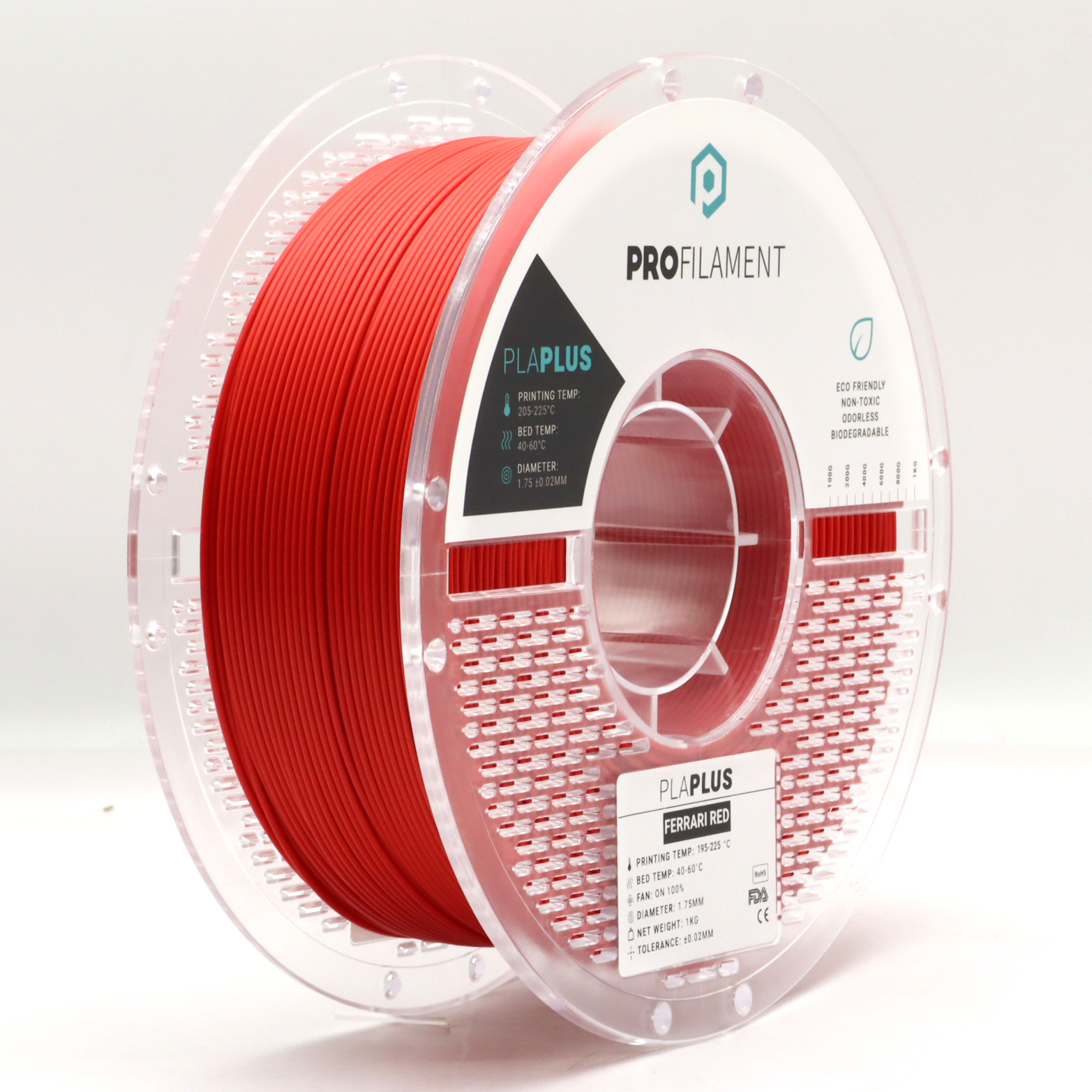 גליל פילמנט מסוג PLA Plus מתוצרת ProFilament באיכות הטובה בעולם בצבע אדום פרארי – 1.75mm 1KG
