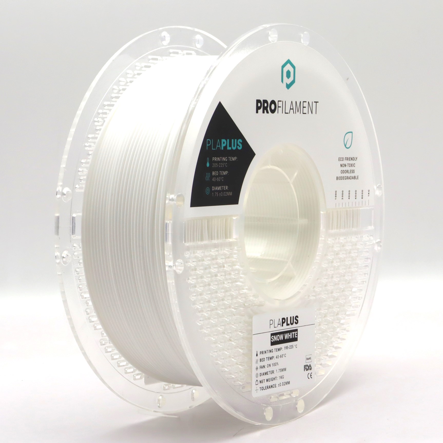 גליל פילמנט מסוג PLA Plus מתוצרת ProFilament באיכות הטובה בעולם בצבע לבן שלג – 1.75mm 1KG