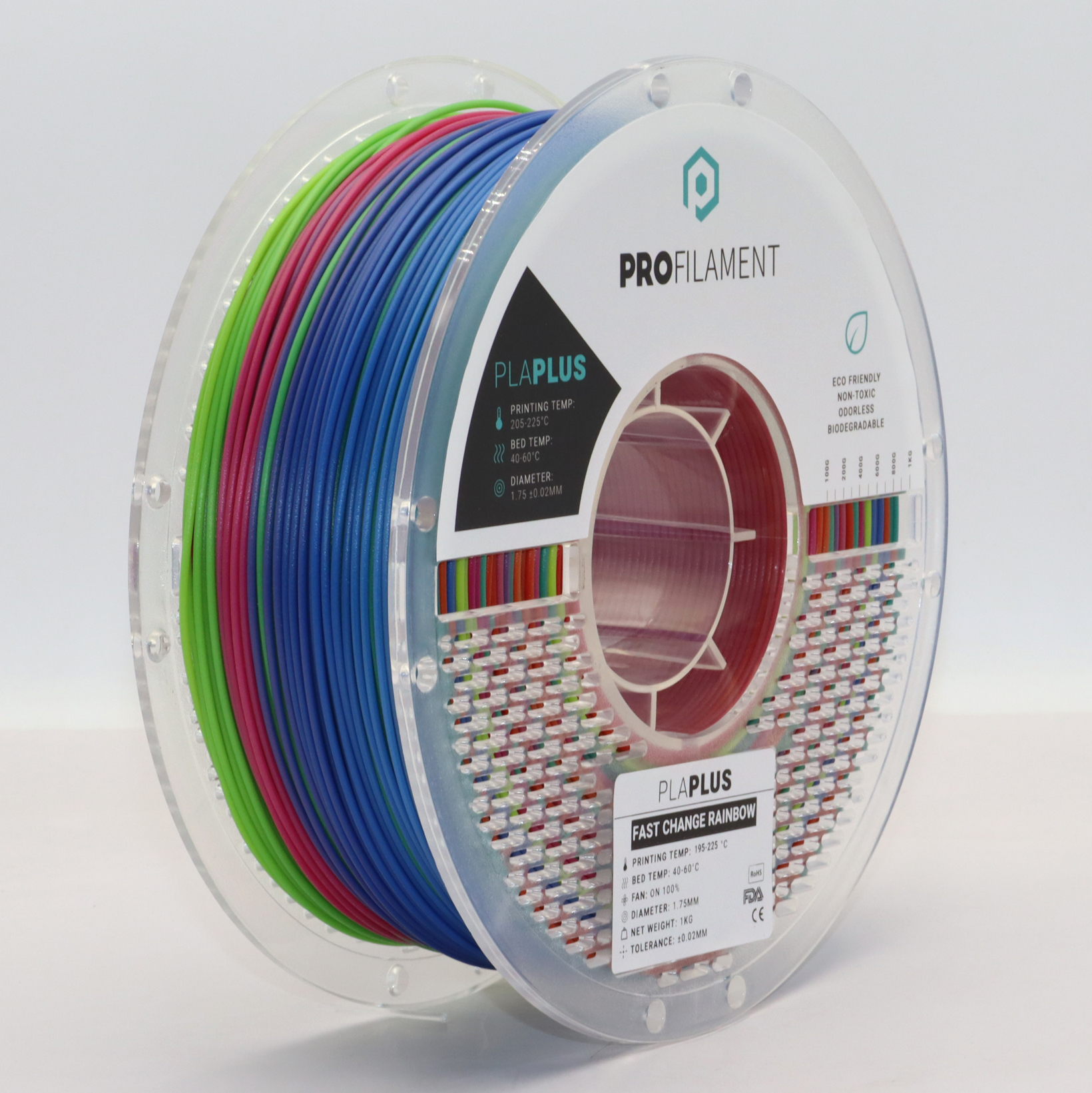גליל פילמנט מסוג PLA Plus מתוצרת ProFilament באיכות הטובה בעולם בצבע מחליף צבעי הקשת – 1.75mm 1KG
